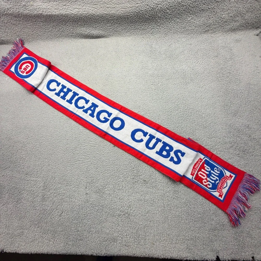 Chicago‎ Cubs MLB Baseball Heileman's Old Style Knit Fringe Red Blue White Scarf